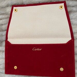 CARTIER RED LONG STORAGE EYEGLASS TRAVEL POUCH STORAGE SUEDED CASE NEW